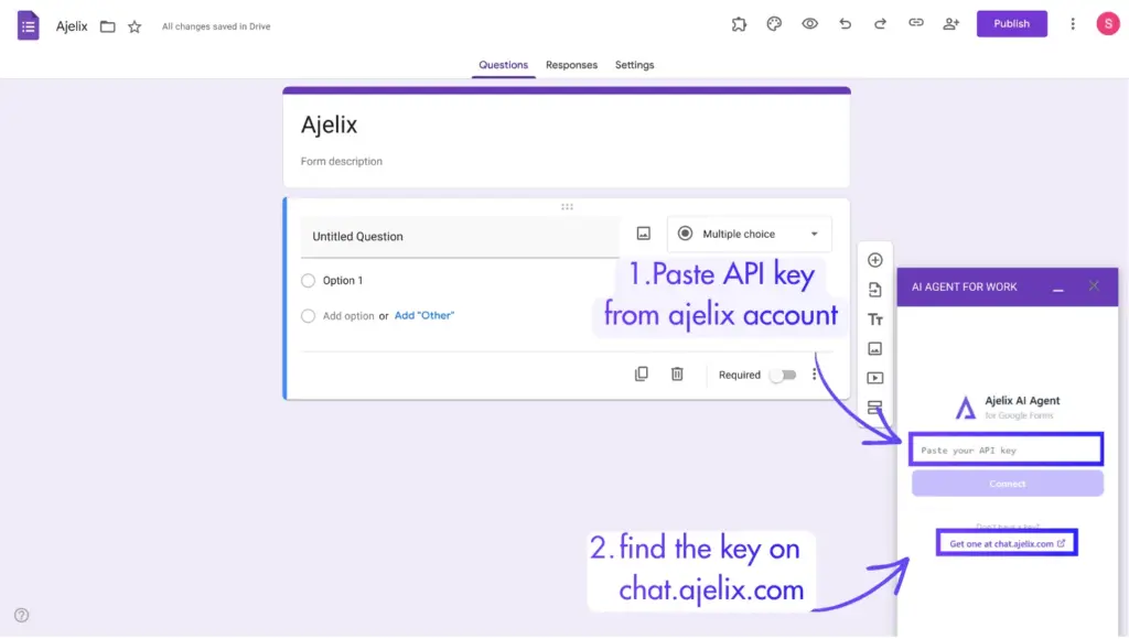 paste api key in google workspace addon