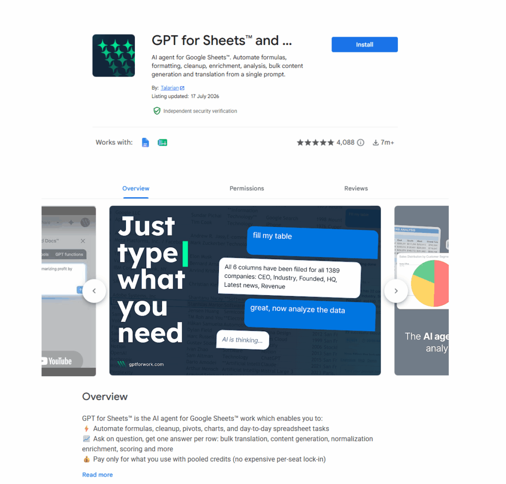 GPT for Work add-on Google Workspace