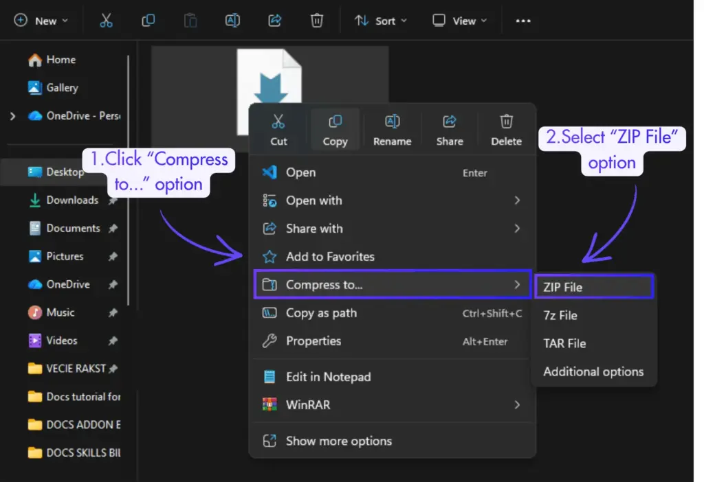 How to compress a file into a .zip by Ajelix