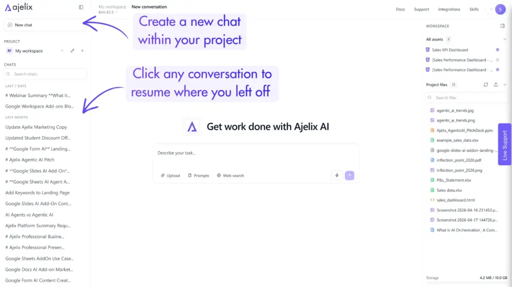 Manage converstaions in Ajelix