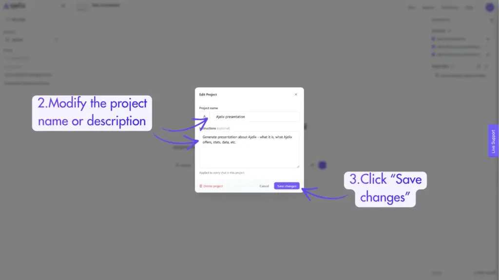 Modify the project in Ajelix