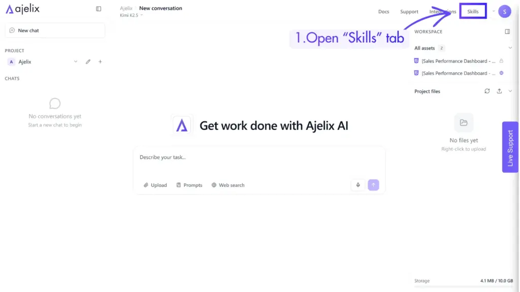 Click the Skills tab in Ajelix