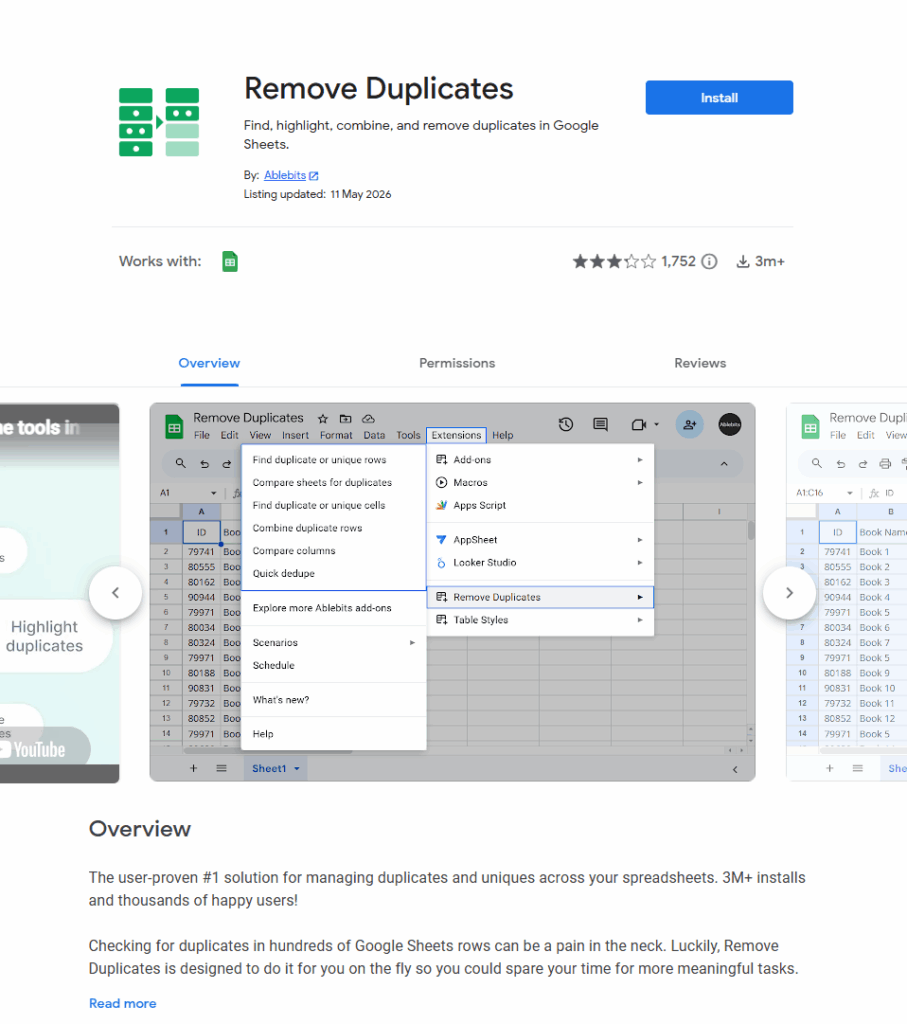  Remove Duplicates by Ablebits google sheets add-on