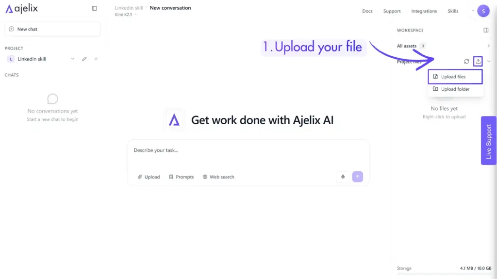 Upload file in Ajelix
