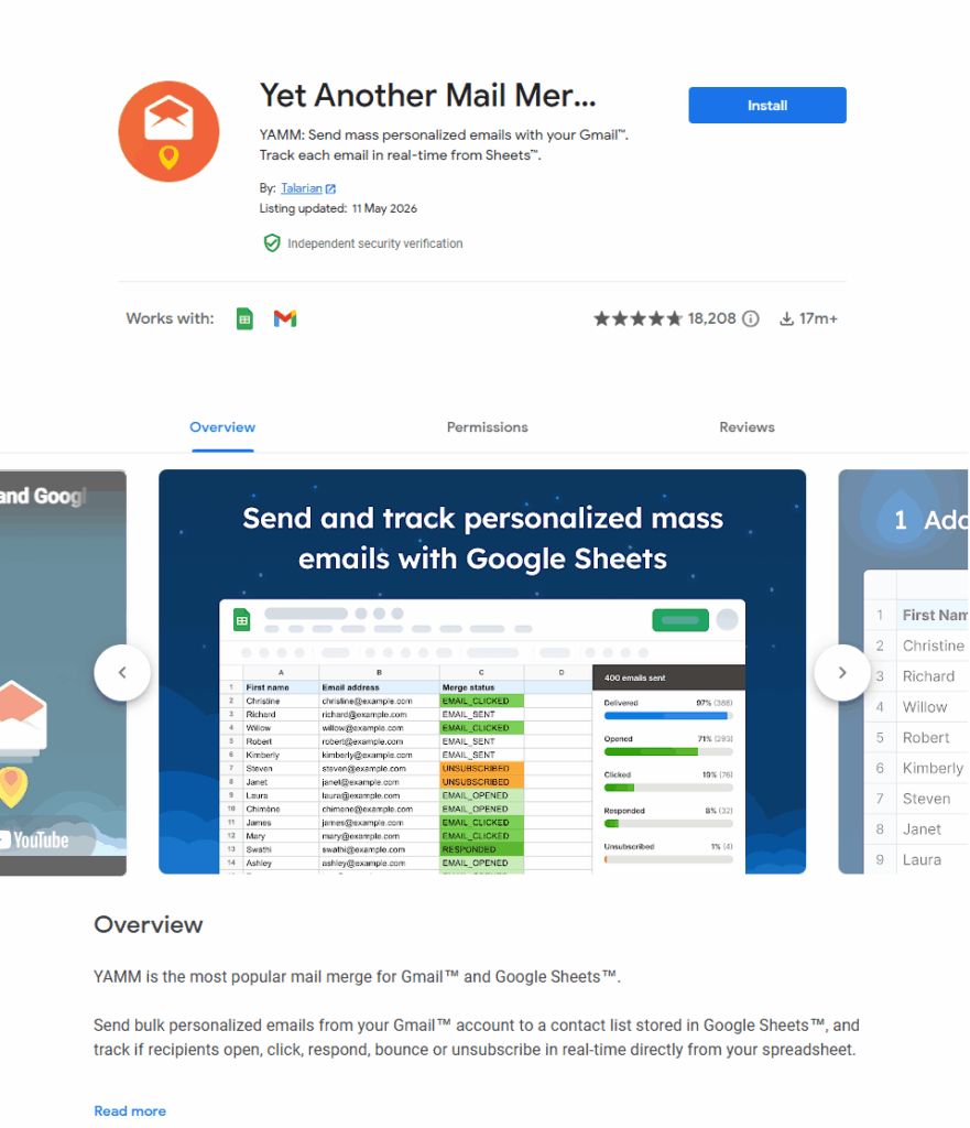 Yet Another Mail Merge (YAMM) google sheets add-on