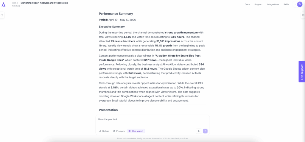 Screenshot: Ajelix 4th prompt summary results