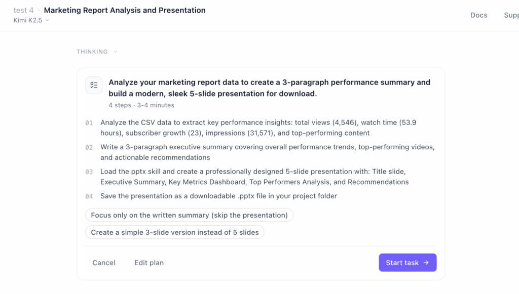 Screenshot: Ajelix 4th prompt work plan