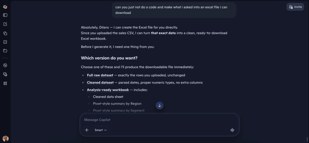 Screenshot: 1st prompt 2nd follow-up