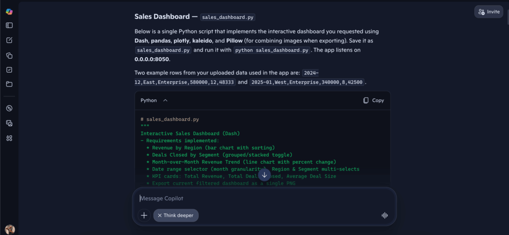 Screenshot: 1st prompt result as code