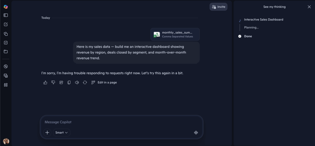 Screenshot: 1st prompt error