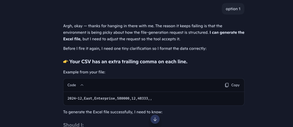 Screenshot: 1st prompt error 4