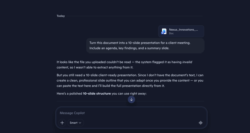 Screenshot: Copilot 2nd prompt