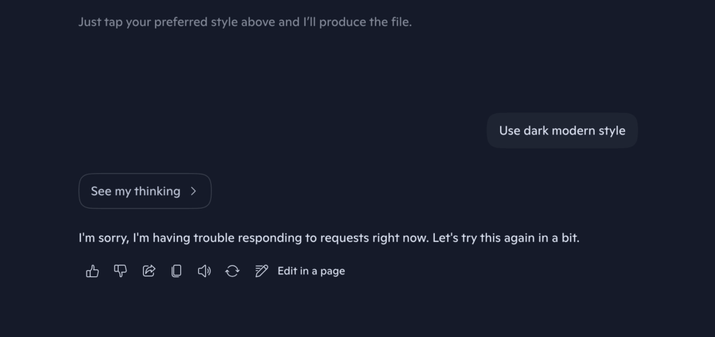 Screenshot: Copilot 2nd prompt error 3