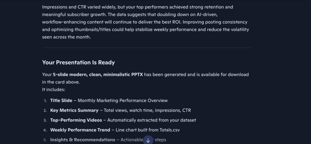 Screenshot: Copilot 4th prompt summary result