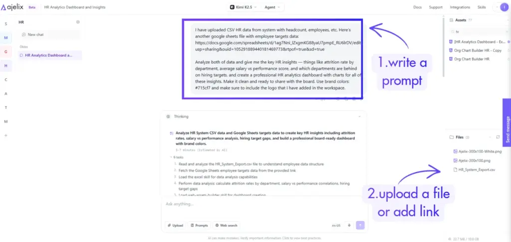 creating hr dashboard prompt from ajelix chat