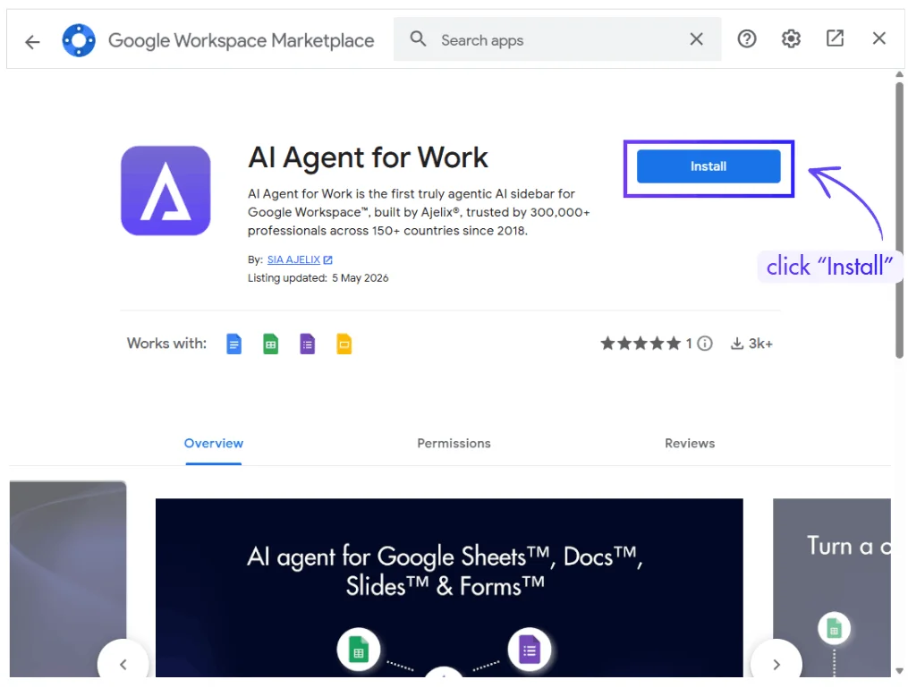 Install ajelix google workspace addon