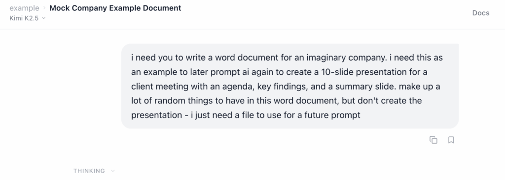 Screenshot: Doc creation prompt with Ajelix