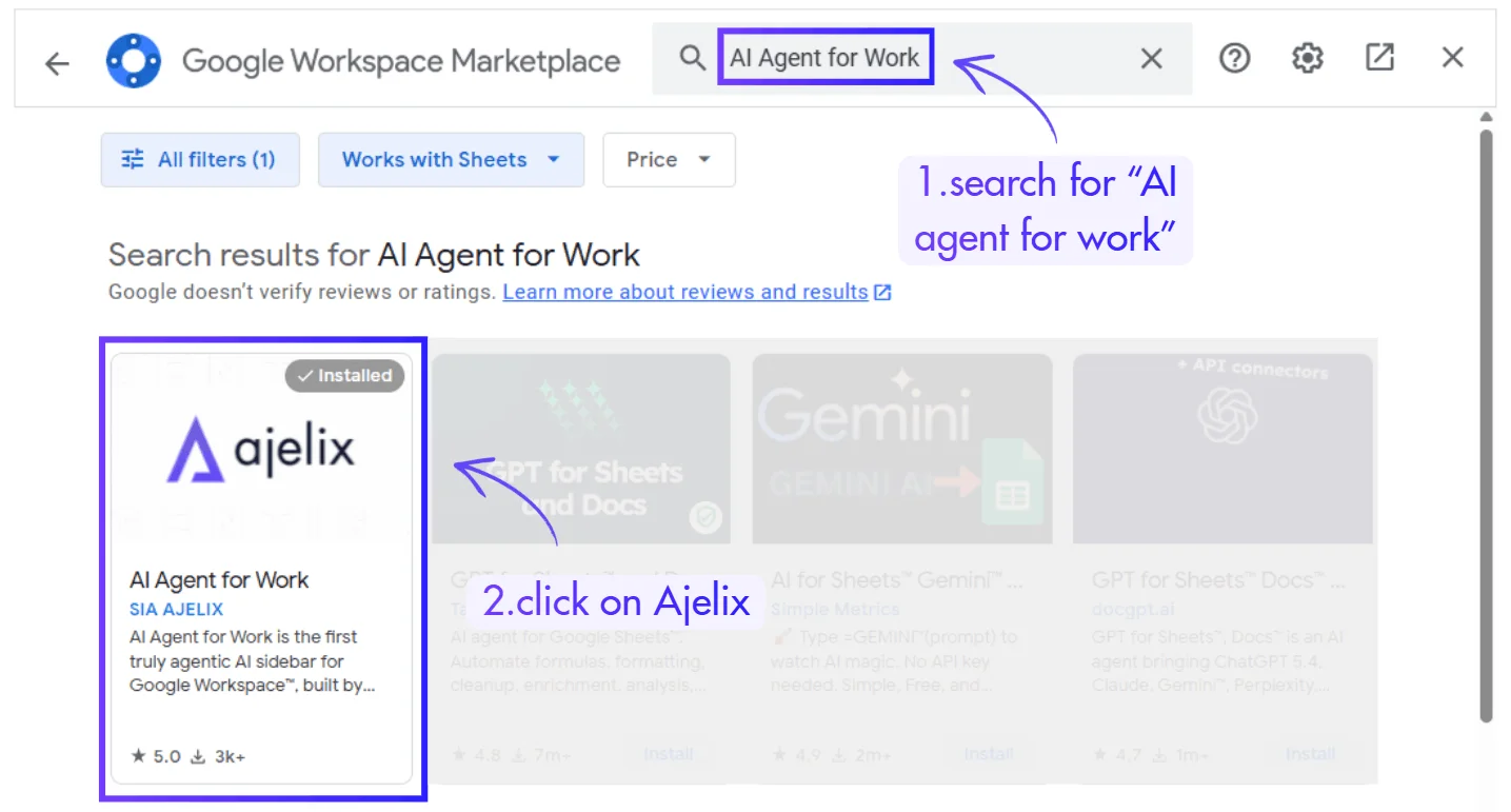 search for ajelix ai agent for work in google workspace