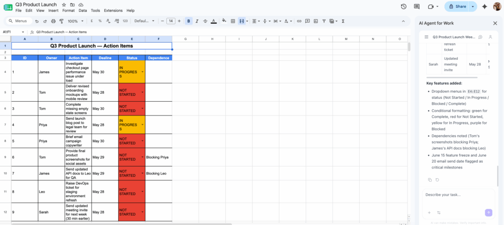 Screenshot: Google Sheet Results 