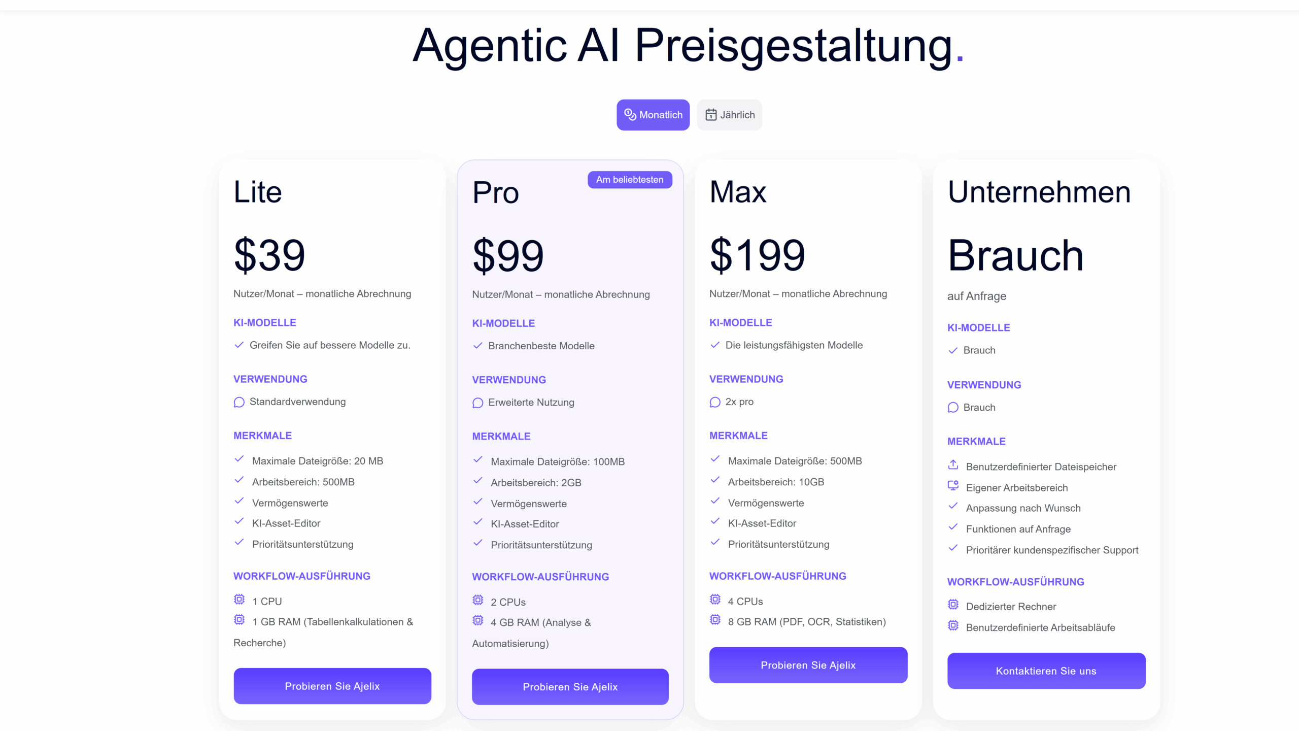 Screenshot: Ajelix-Preise