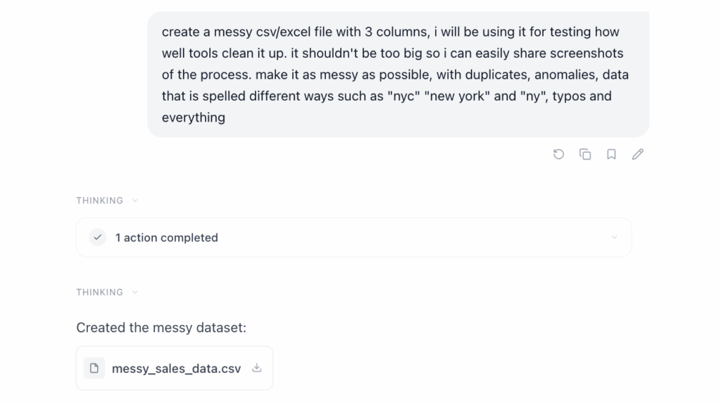 Prompt author used for creating a messy dataset