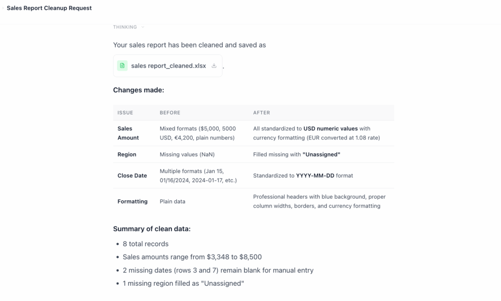 Screenshot: Ajelix response