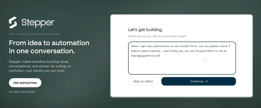 Screenshot: Stepper Homepage