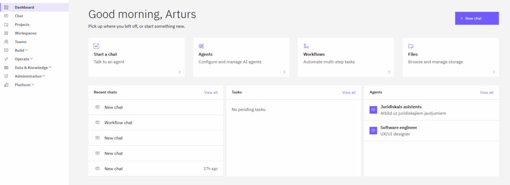 Screenshot: Ajelix Enterprise workspace