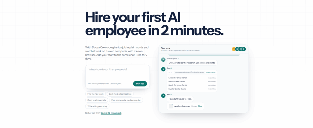 Screenshot: Dooza AI homepage