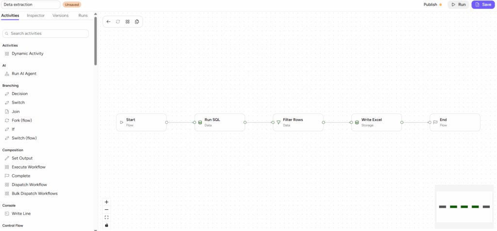 Screenshot: data extraction workflow without AI in Ajelix Enterprise