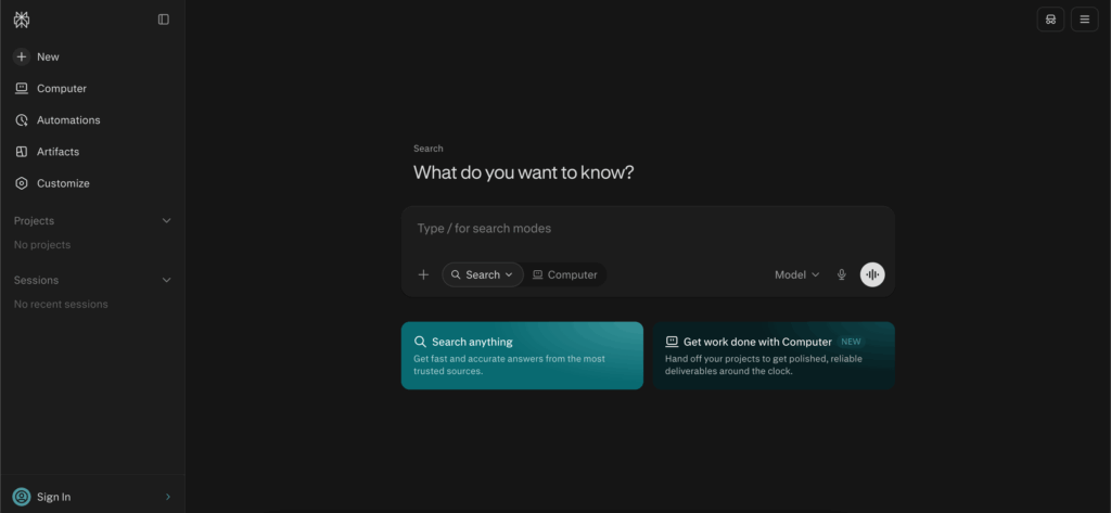 Screenshot: Perplexity